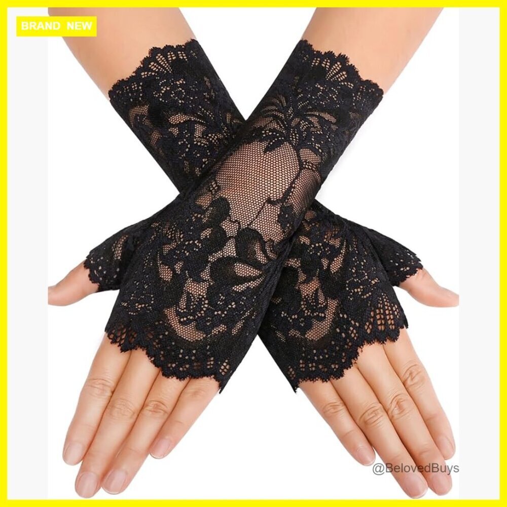 Fingerless Lace Gloves One Size Stretchy Opera Wedding Prom Cosplay